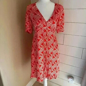 NWT Boden Satin Midi Tea Dress In Red Print Size 8L